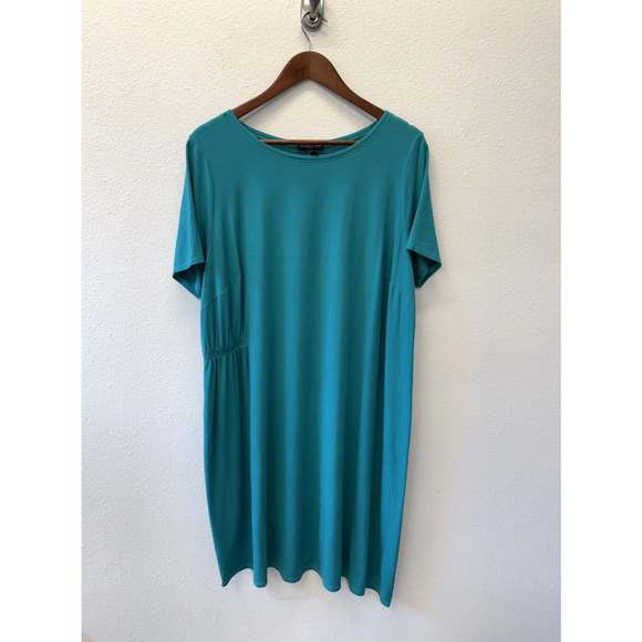 Eileen Fisher Dresses & Skirts - Eileen Fisher Knit Dress Womens Plus Size 1X Blue Green Jersey Stretch
